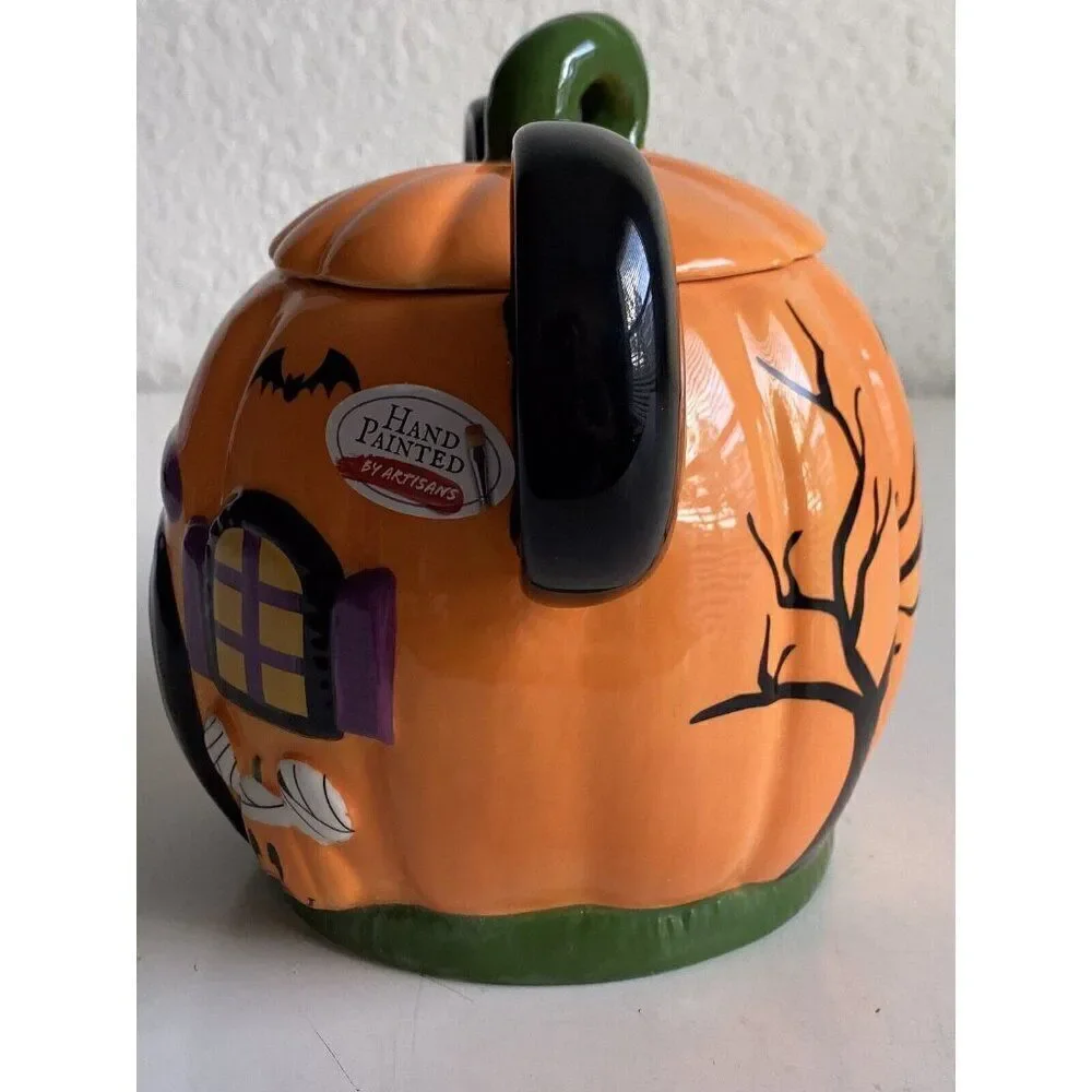 Disney Mickey Mouse Halloween Pumpkin Haunted‎ House Ceramic Cookie Jar NEW